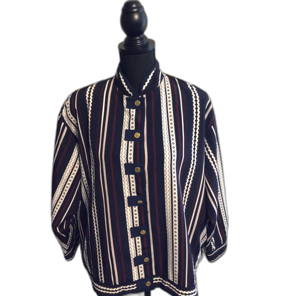 Vintage Size 10 Womens Button Front Striped Lined Blouse